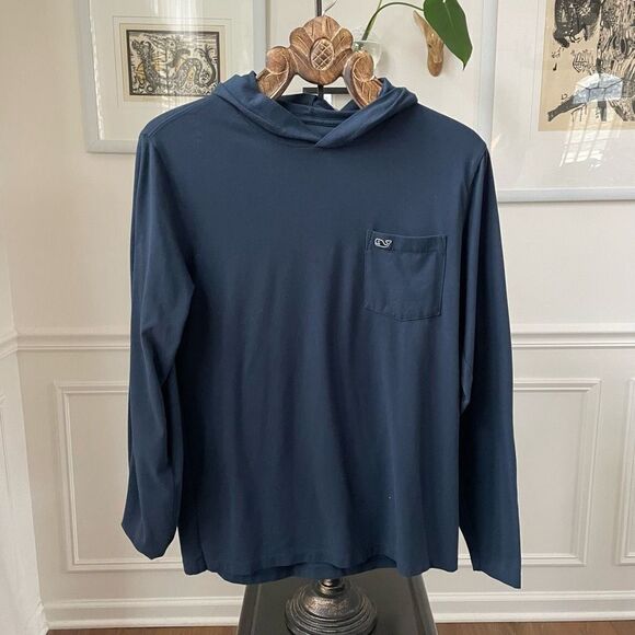 Vineyard Vines Edgartown Performance Tshirt Hoodie Logo Blue S - Picture 1 of 6